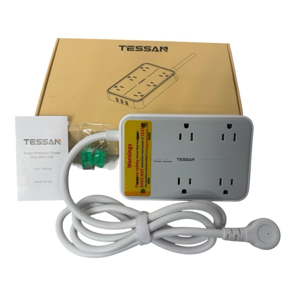 Tessan TS-106 Surge Protector Power Strip 6 Outlets USB Ports White